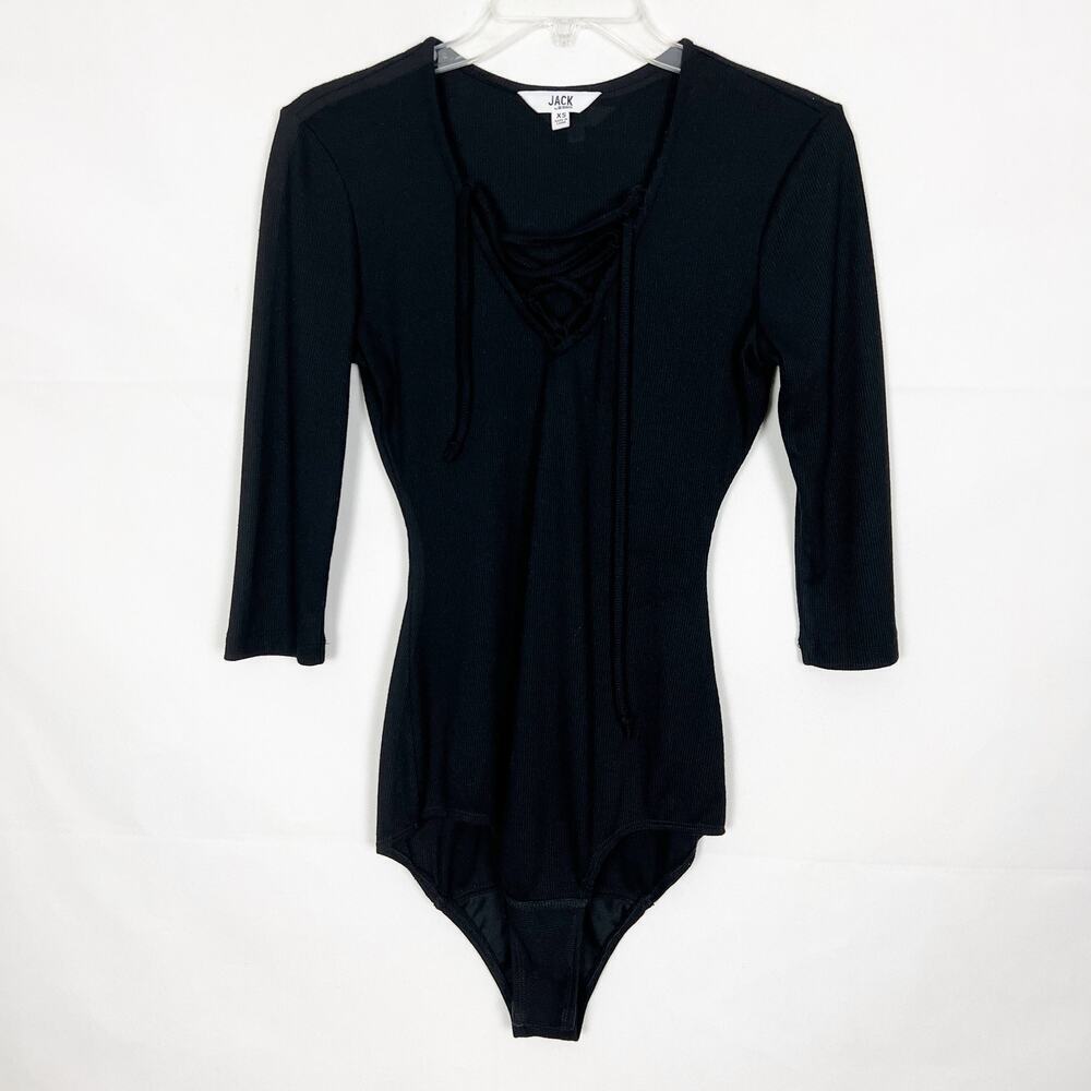 Jack by BB Dakota Bodysuit Womens XS Lace Up Stretch Coquette Dark Fairy Witchy